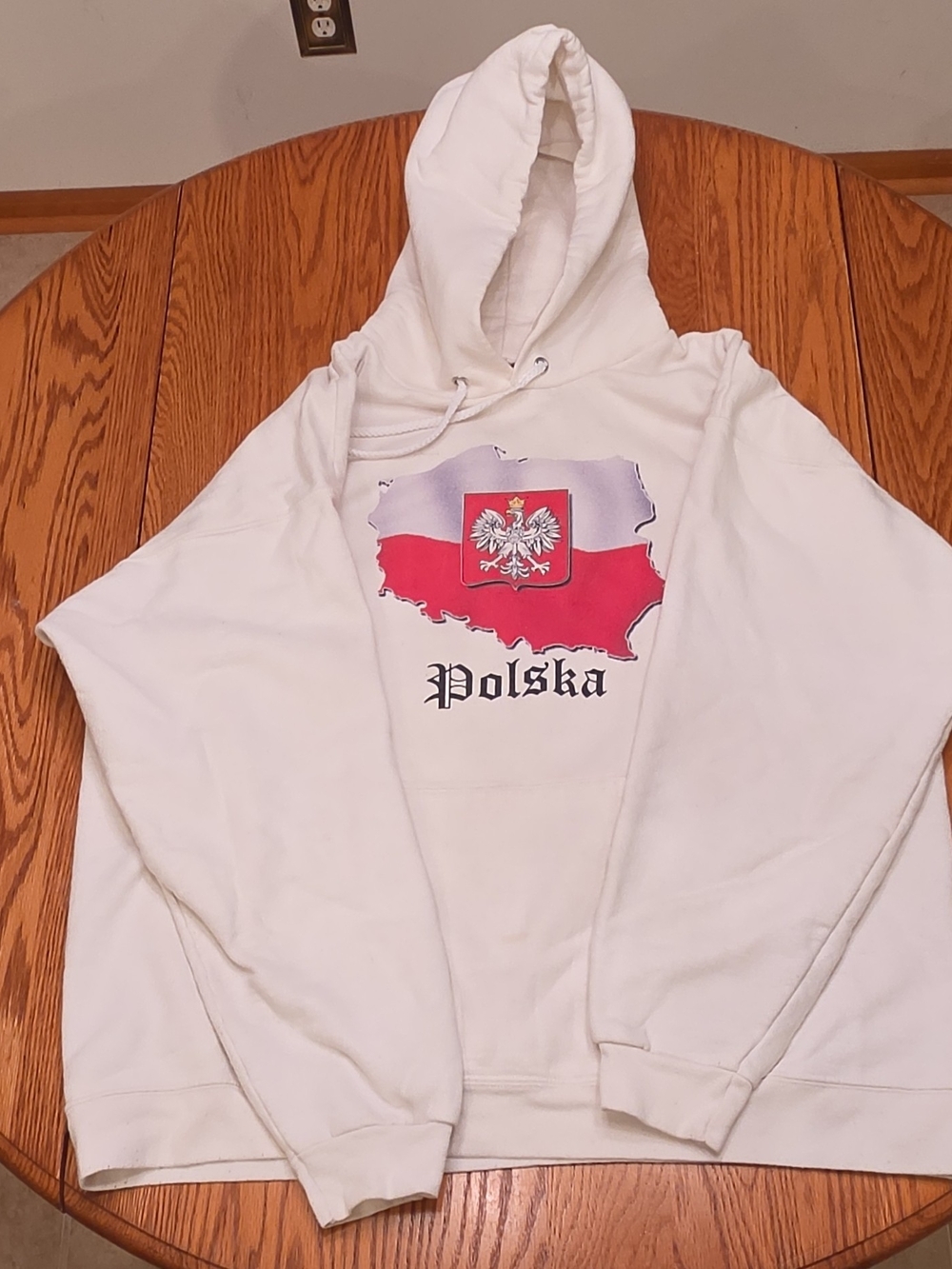 Polska White Hoodie Sweatshirt - Hanes 100% Cotton Mens S Large